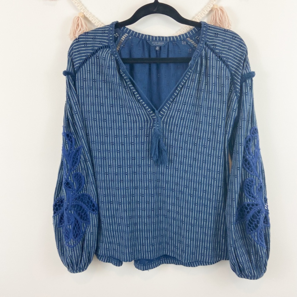 Lucky Brand Blue Eyelet Stripe Peasant Blouse XS - Picture 4 of 9
